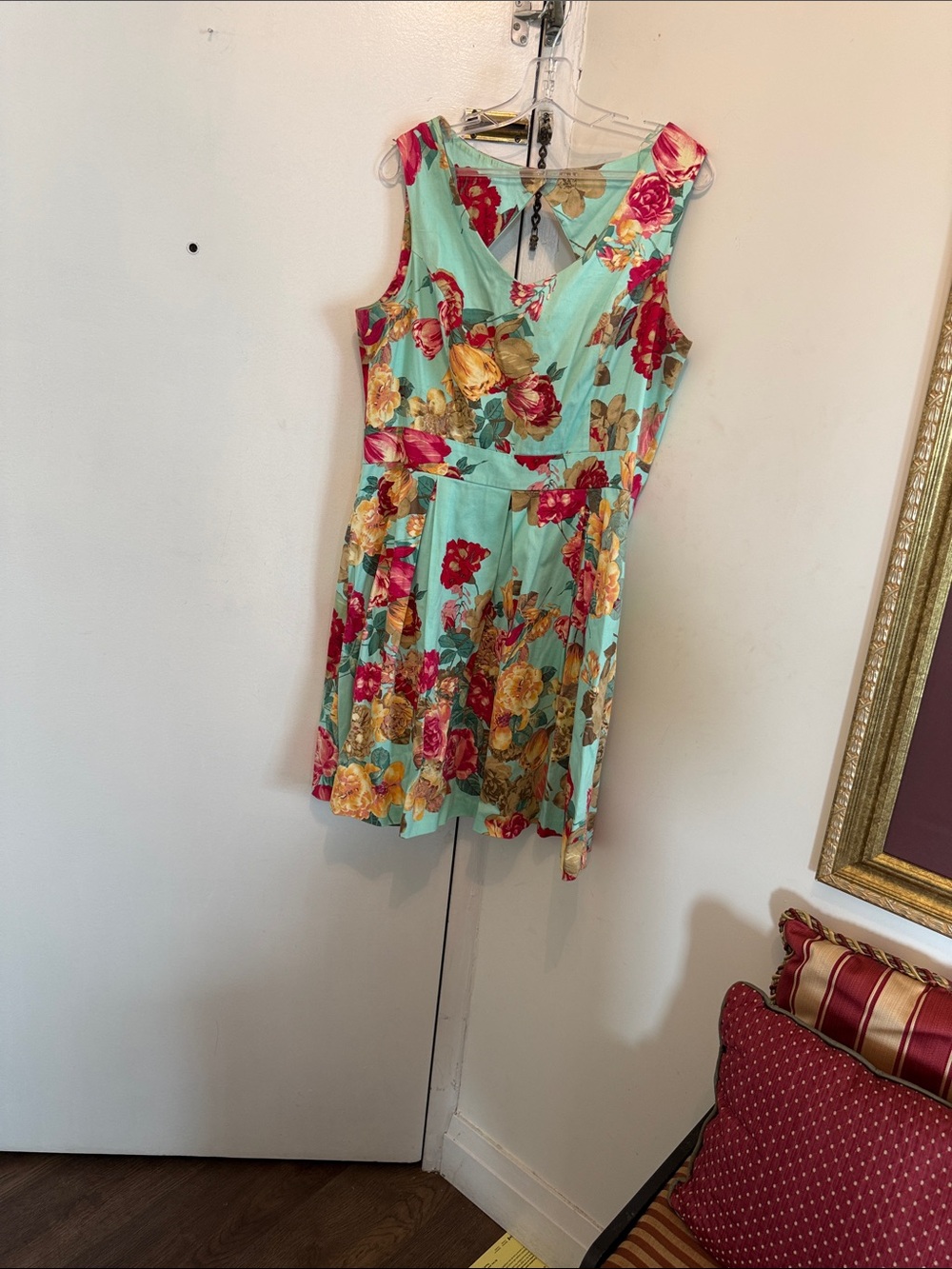 Tiana B. Mint Green Dress with Red Floral Accent